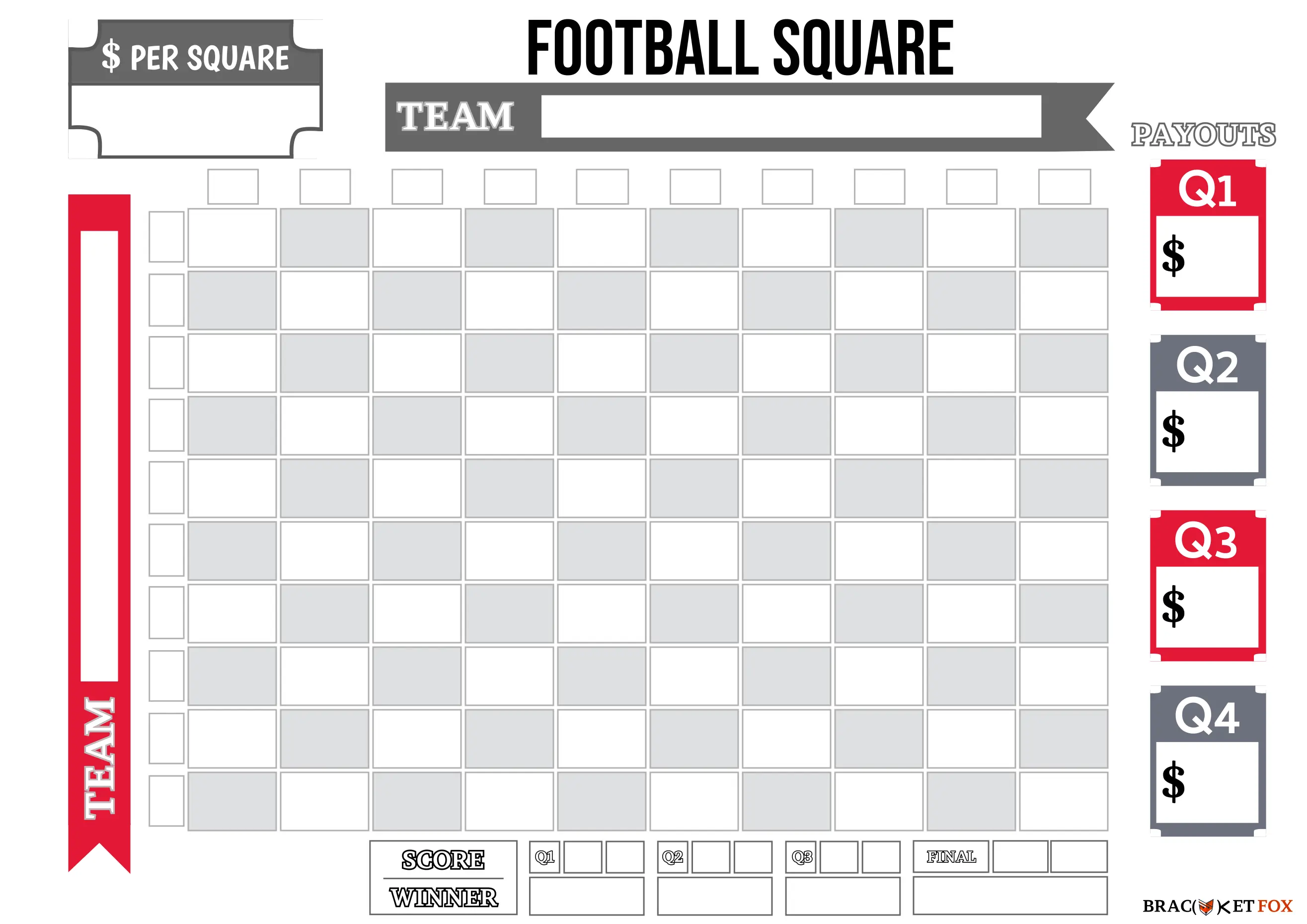 Classic 10x10 Football Squares Grid