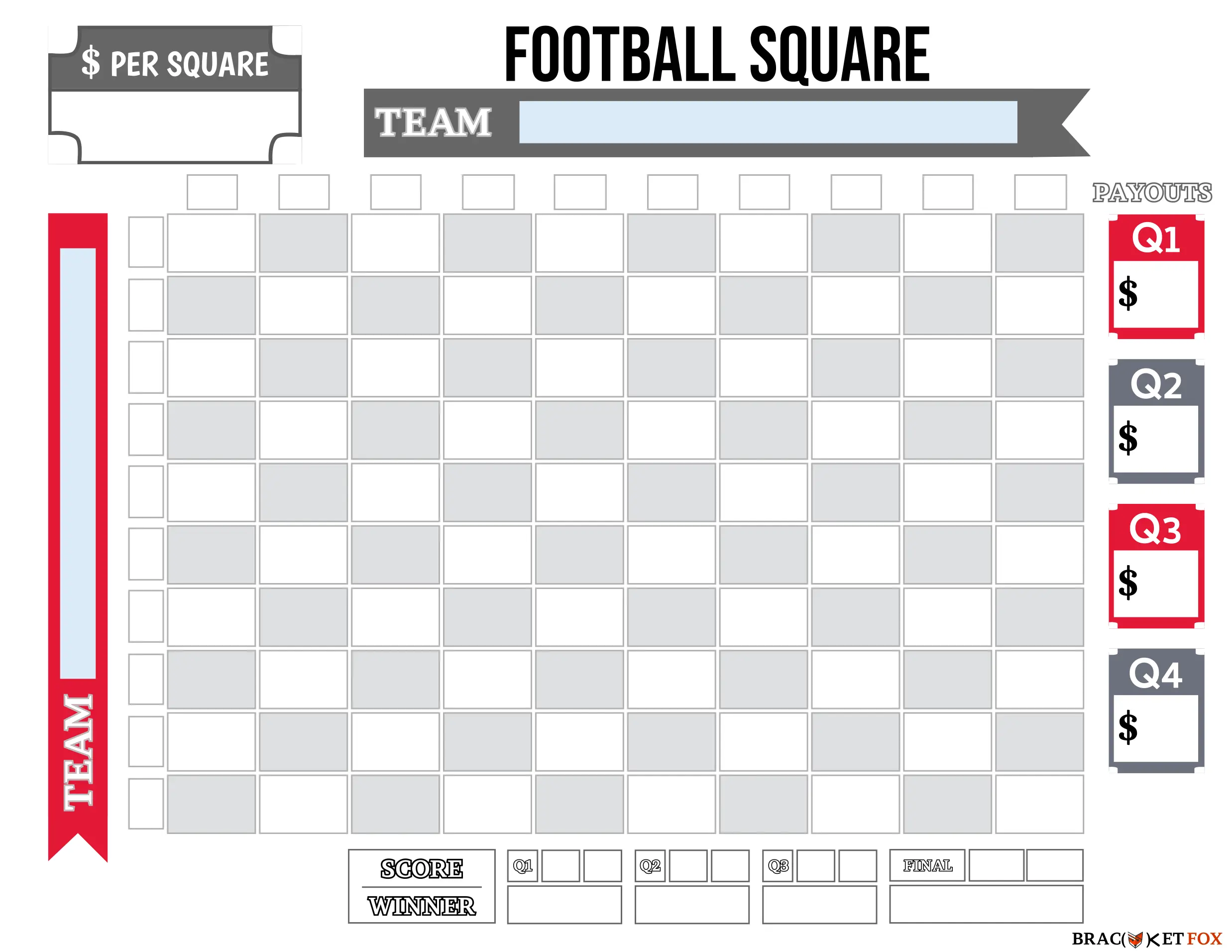 Fillable 100 Football Squares