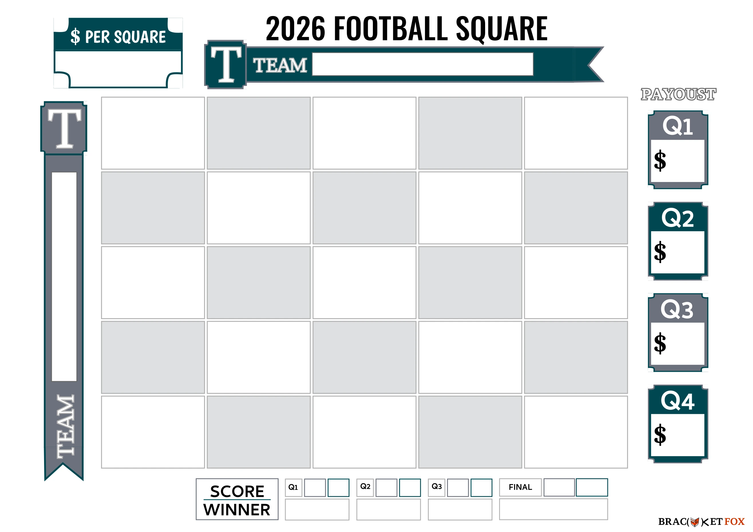 Classic 5x5 Football Squares Grid