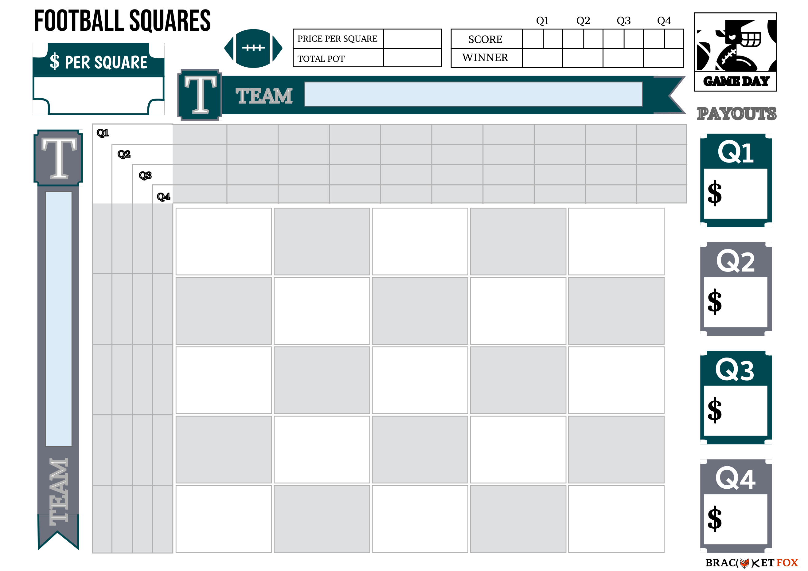 Fillable 25 Football Squares
