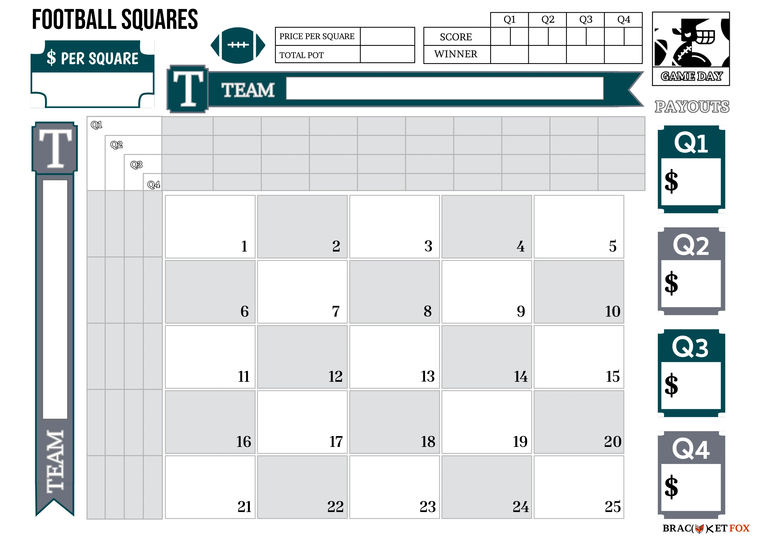 Blank 5x5 Football Squares Grid