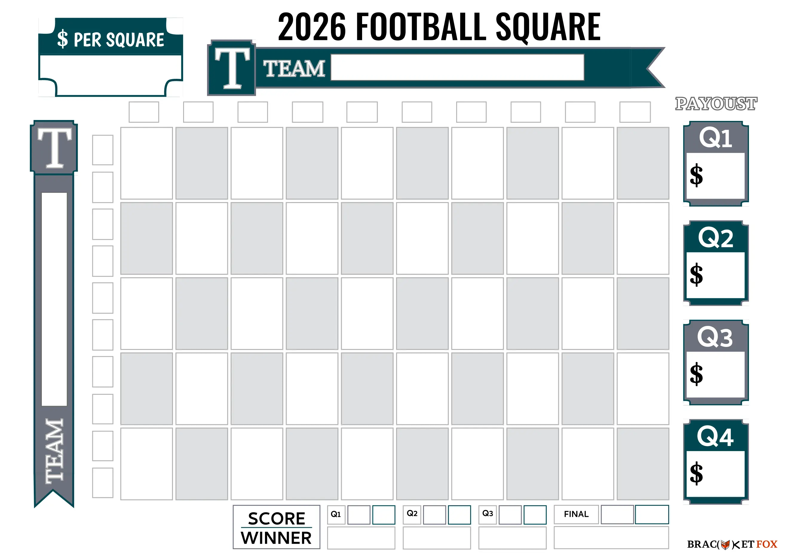 Classic 10x10 Football Squares Grid