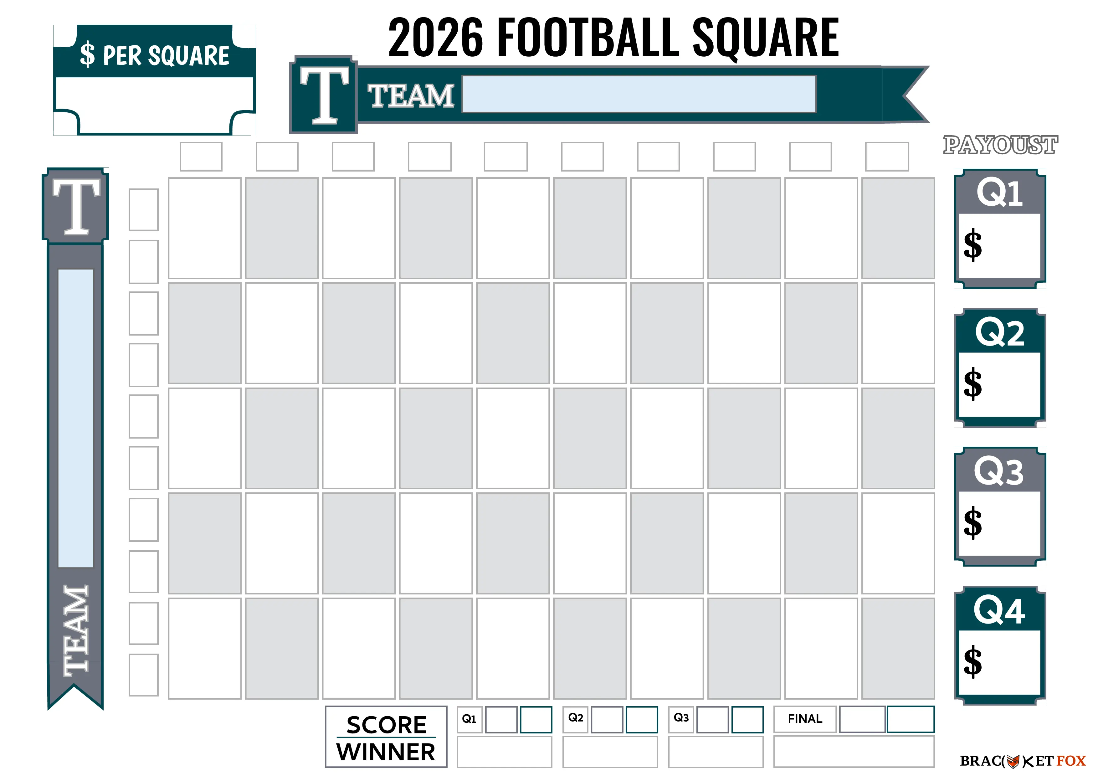 Fillable 50 Football Squares