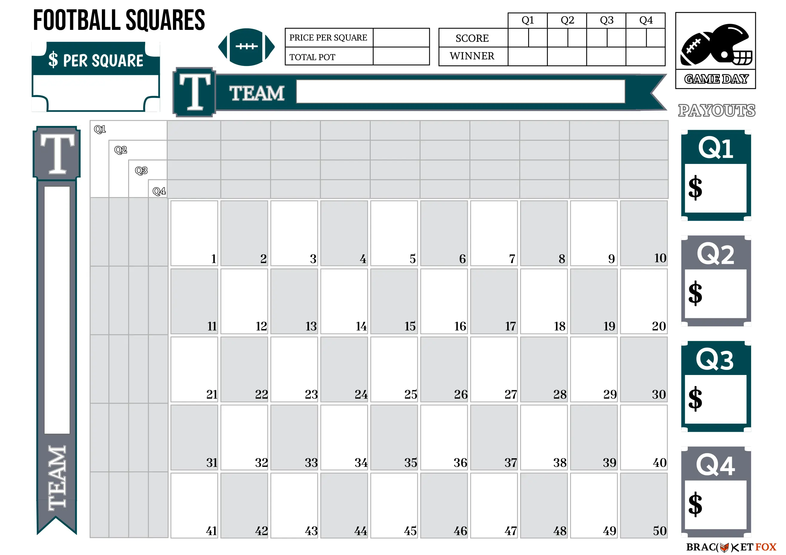 Blank 10x10 Football Squares Grid